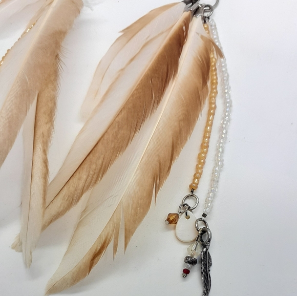 Handmade Beaded Feather Earrings - Picture 3 of 4